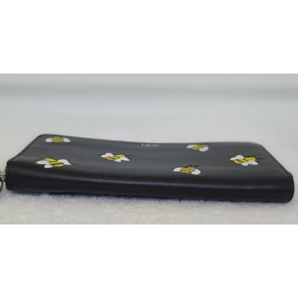 Dior Women’s Black/Yellow/White Bee Zip-Around Wallet, Logo, Card Slots w/COA